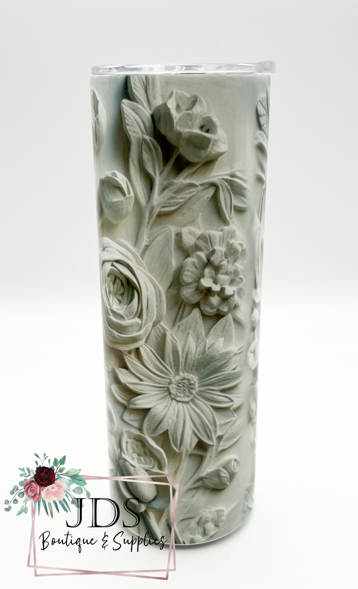3D White Flowers Stainless Steel Tumbler