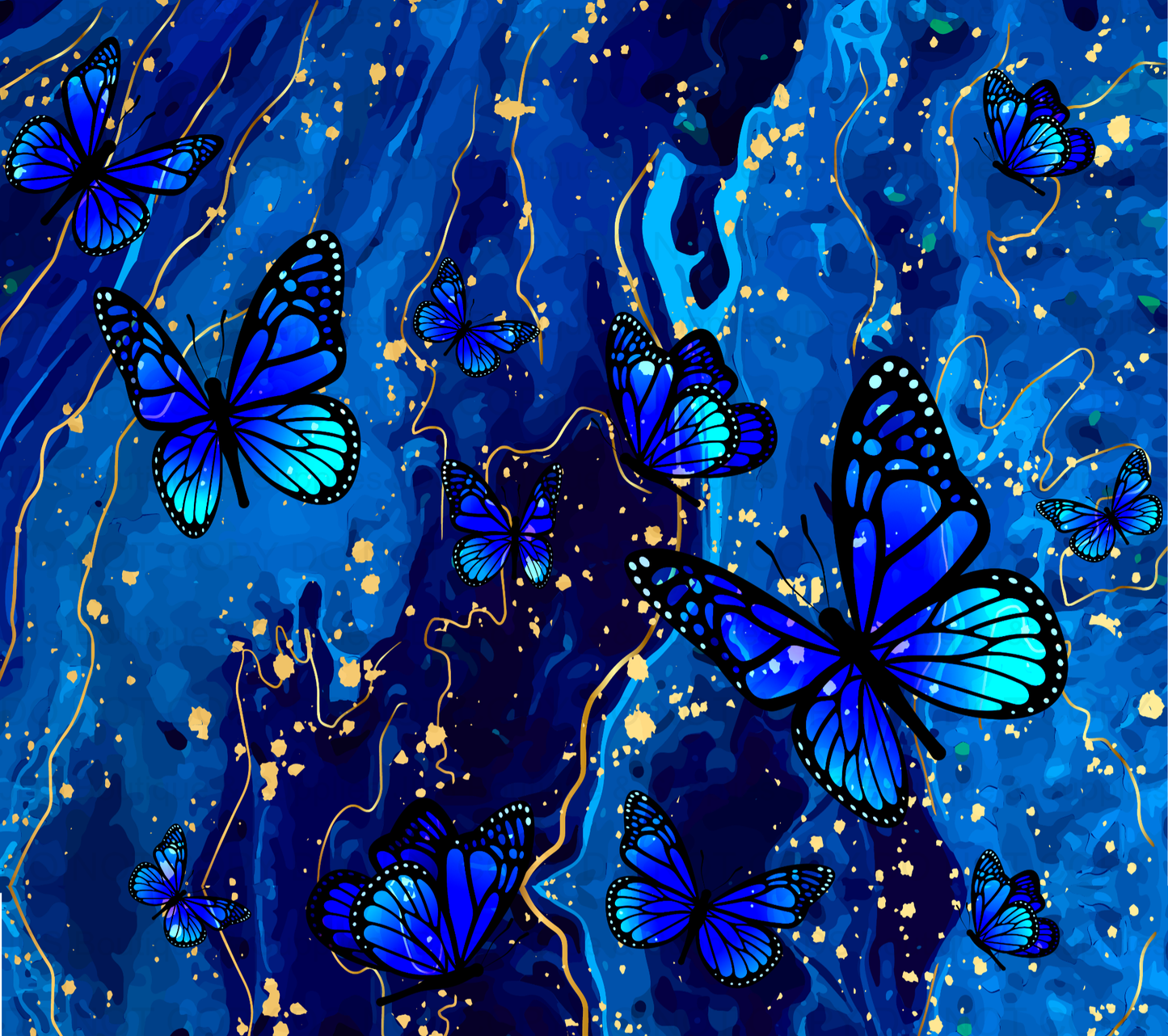 Blue and Gold Butterfly Sublimation Tumbler Transfer