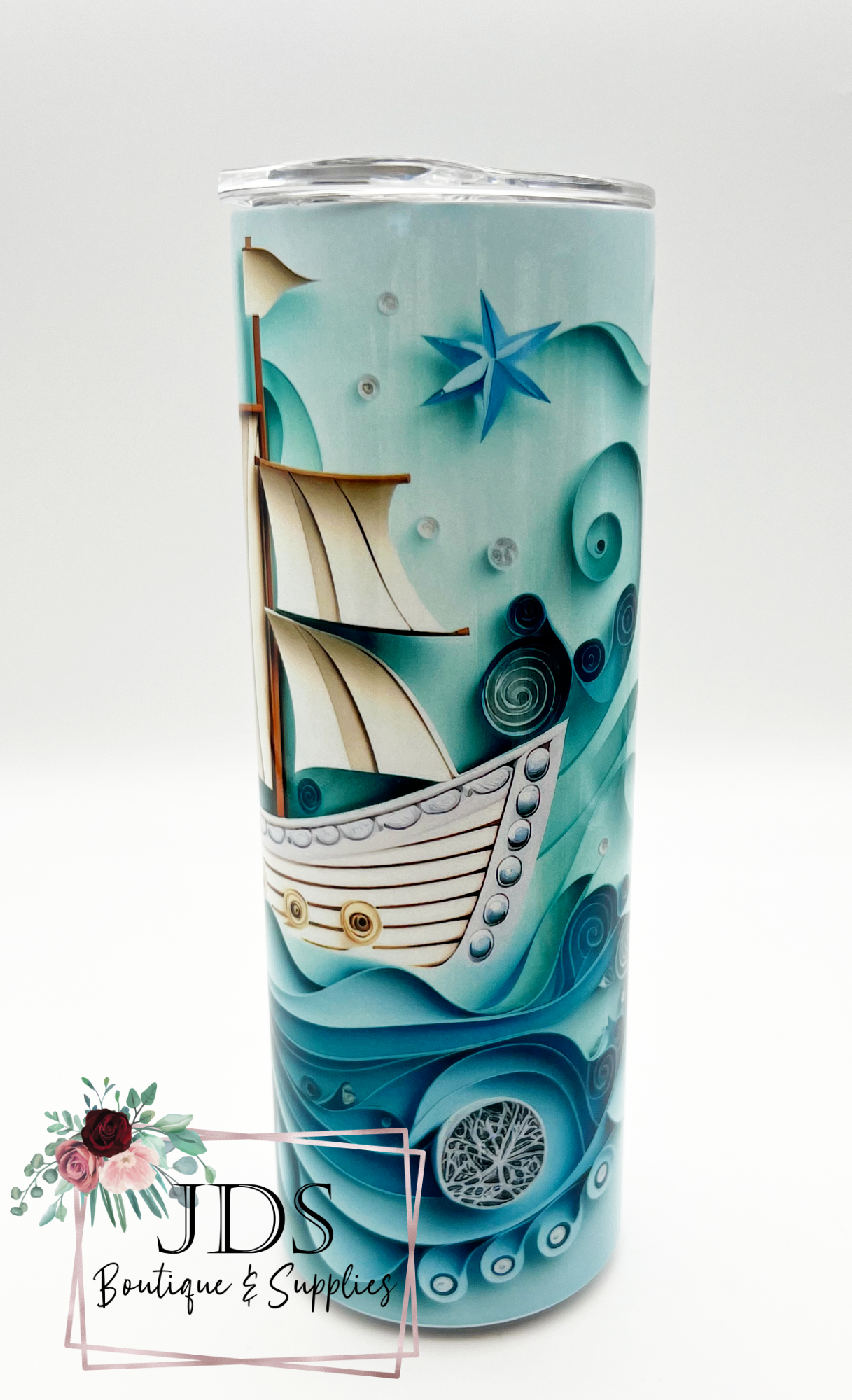Faux Paper Quill Sailboat Stainless Steel Tumbler