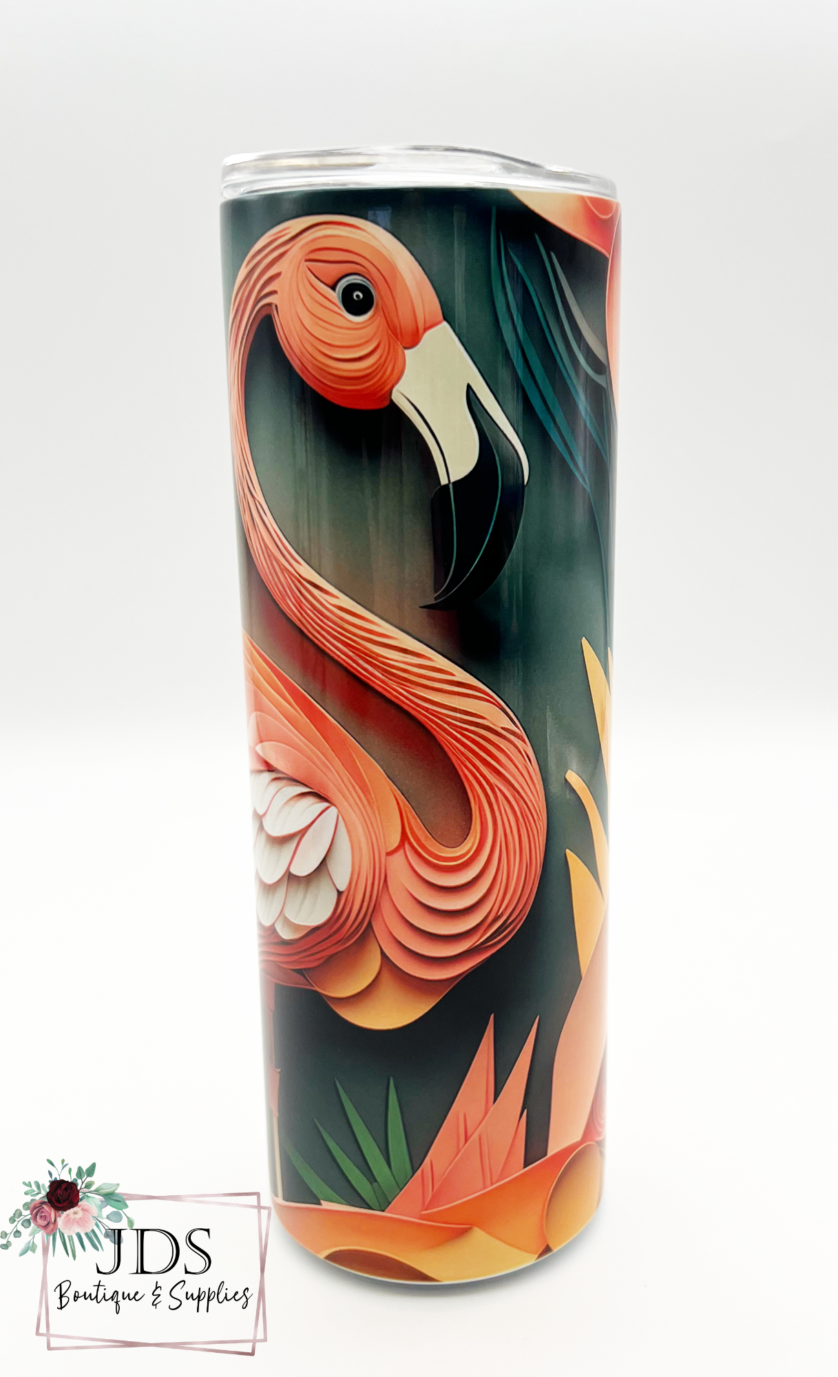 Faux Paper Quill Flamingo Stainless Steel Tumbler