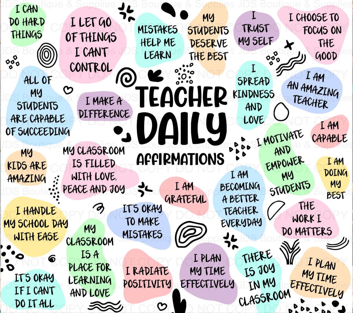 Teacher Daily Affirmations Sublimation Tumbler Transfer
