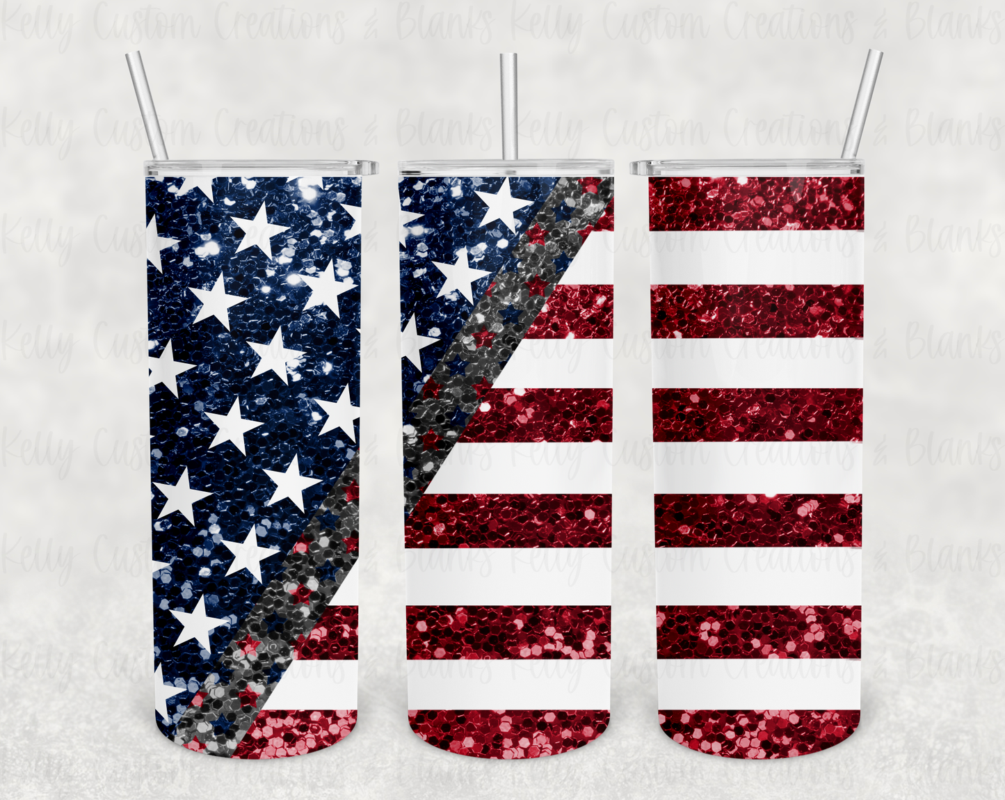 American Flag Chunky Glitter Tumbler Digital Design
