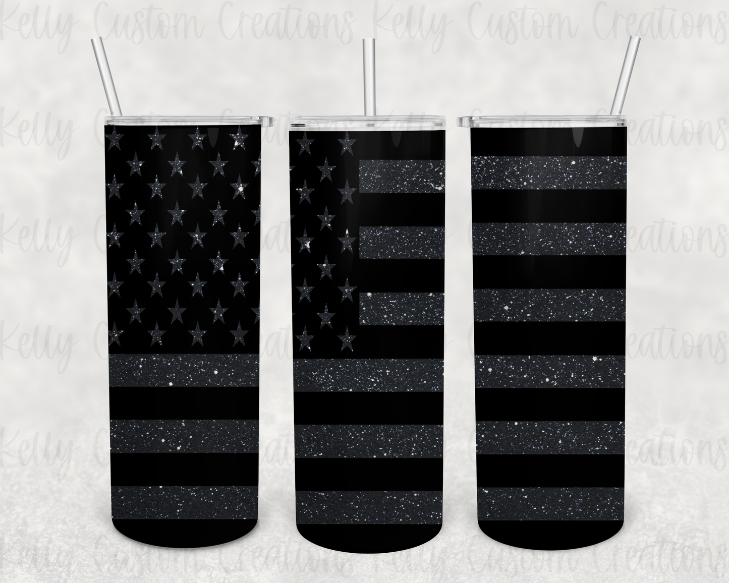 Glitter Black Flag Tumbler Digital Design