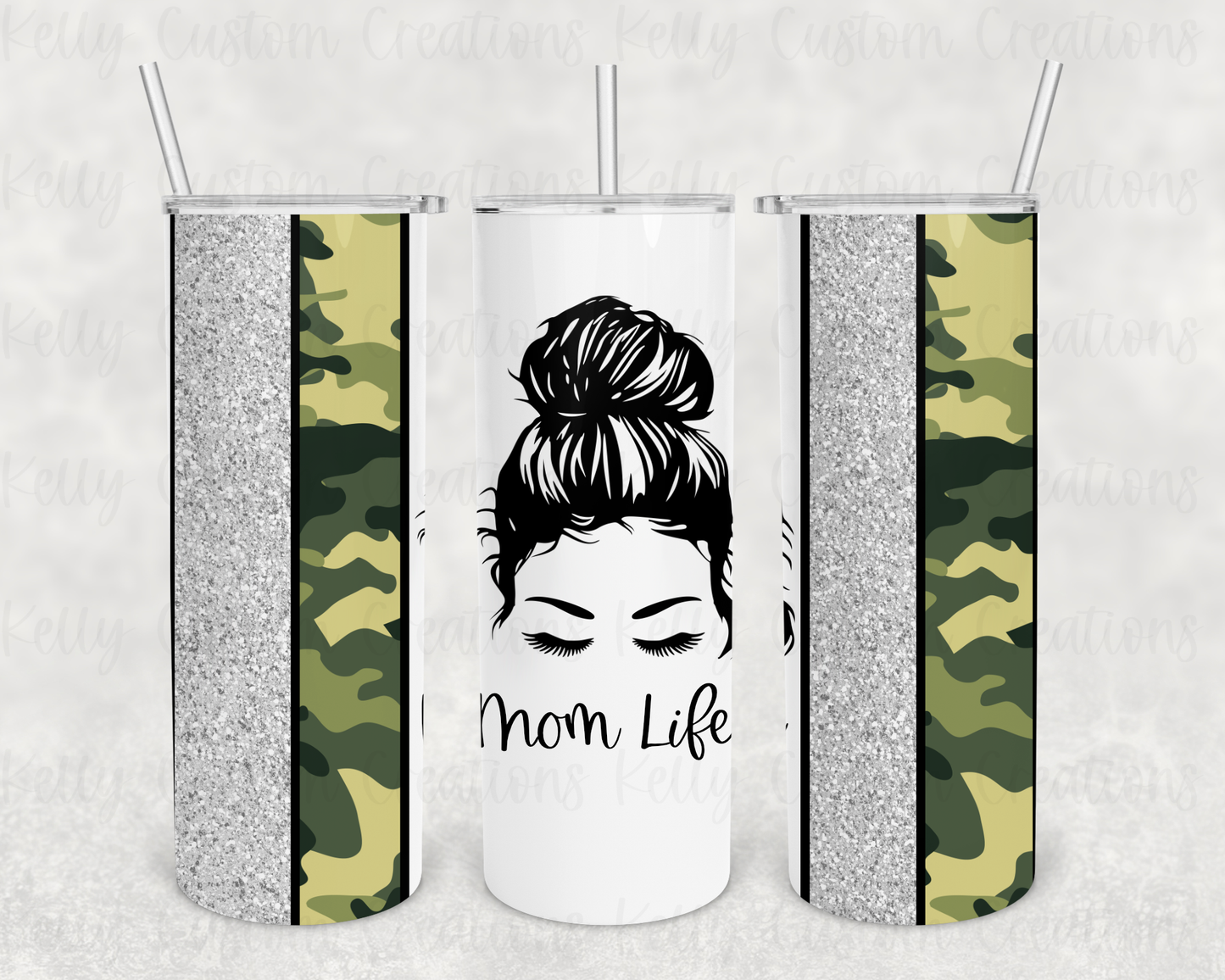 Camo and Glitter Mom Life Tumbler Digital Design