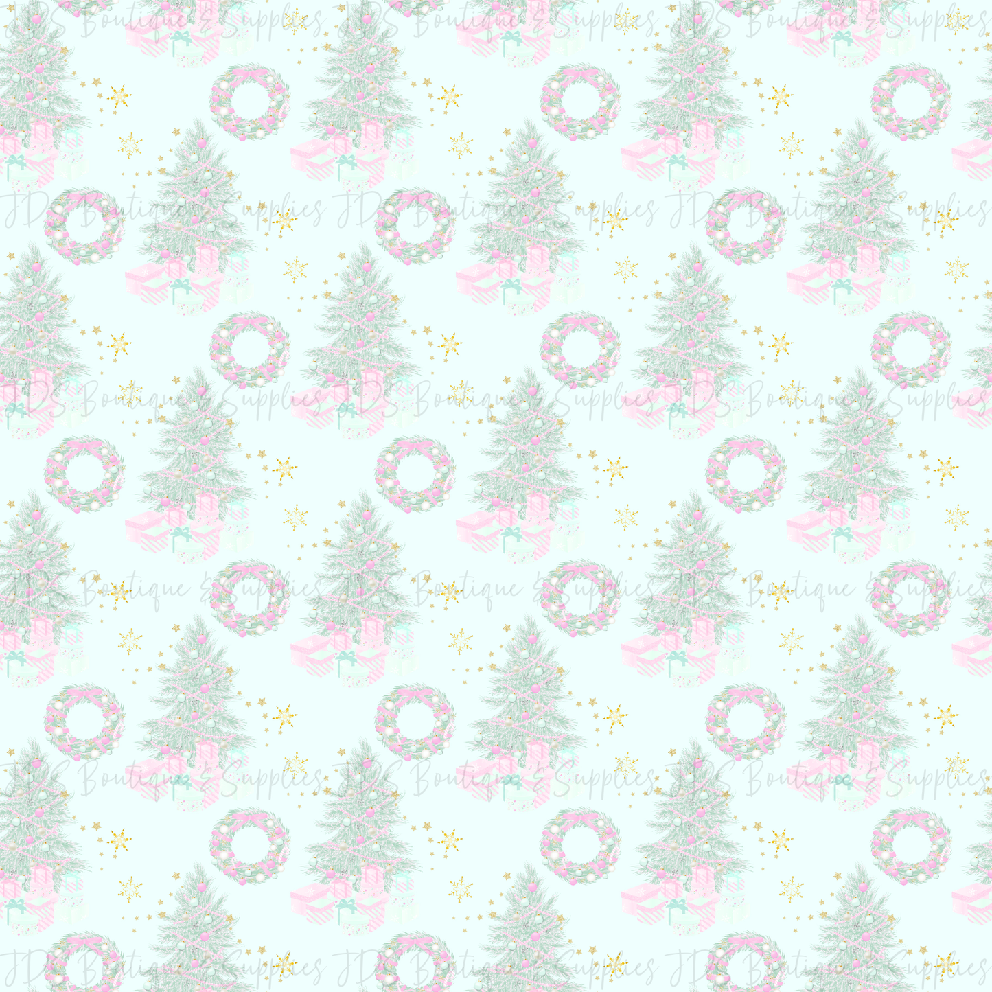 Pastel Christmas Tree & Wreath Printed Pattern Vinyl