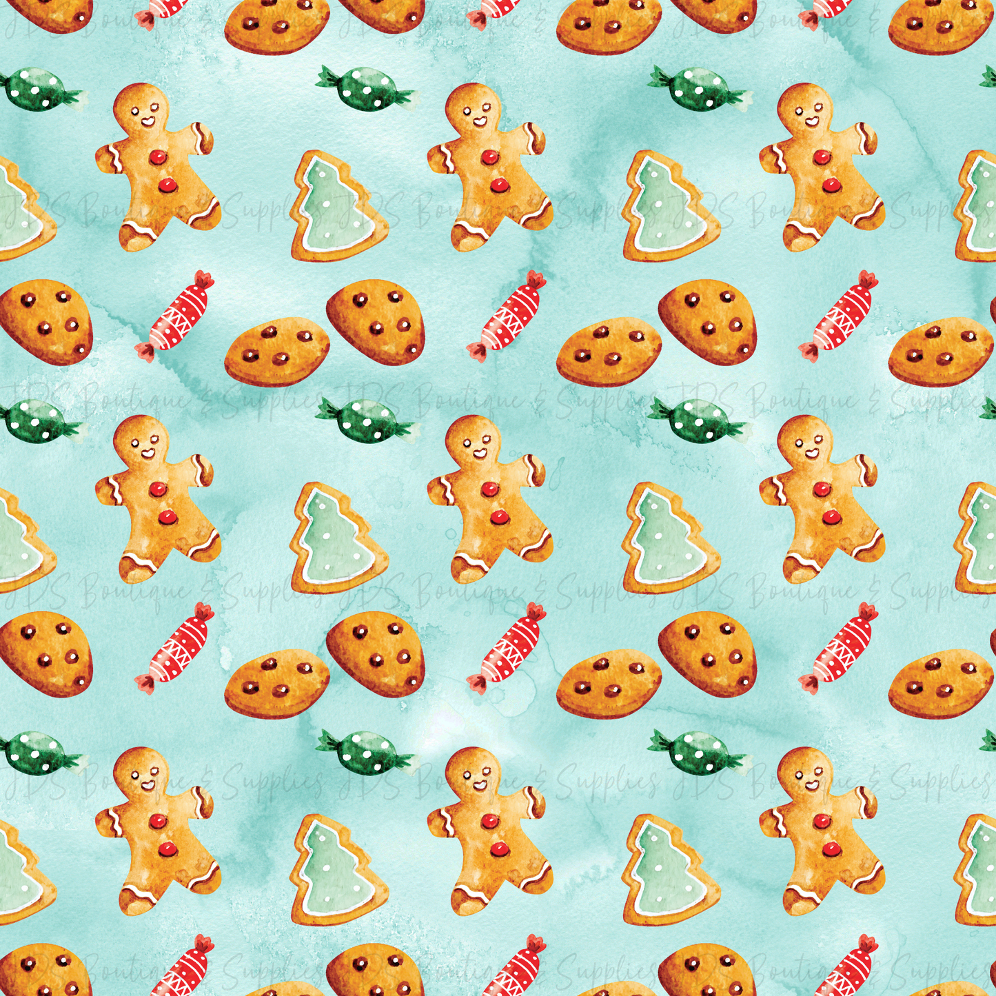 Watercolor Christmas Cookies Printed Pattern Vinyl
