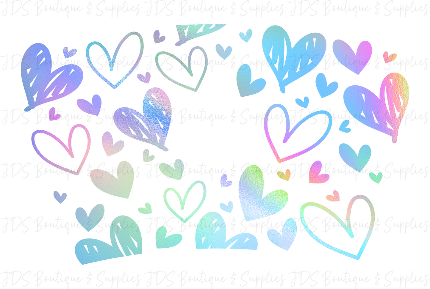 Holographic Hearts Cold Cup Vinyl Wrap - Ready to Apply