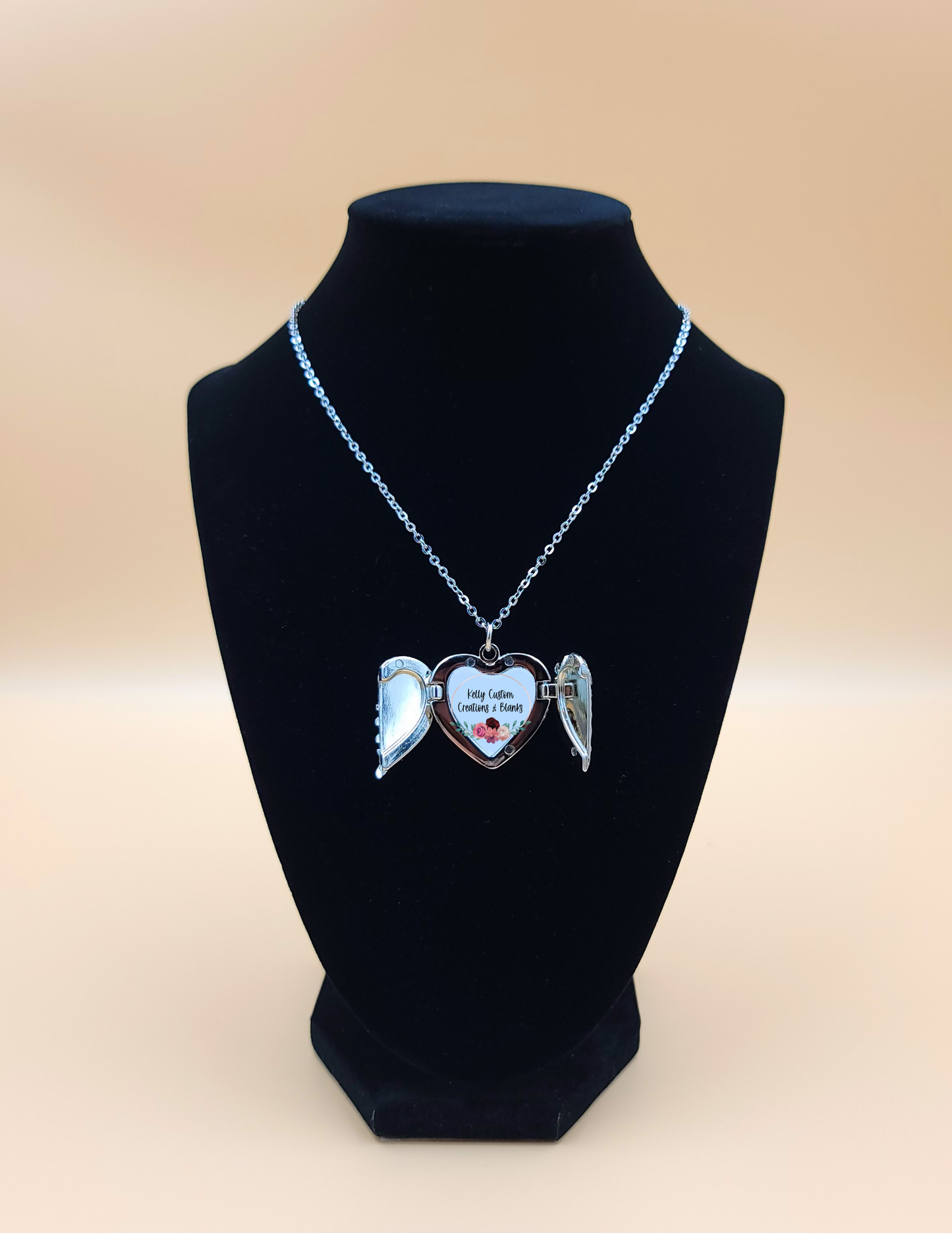 Sublimation Angel Wing Heart Locket Necklace