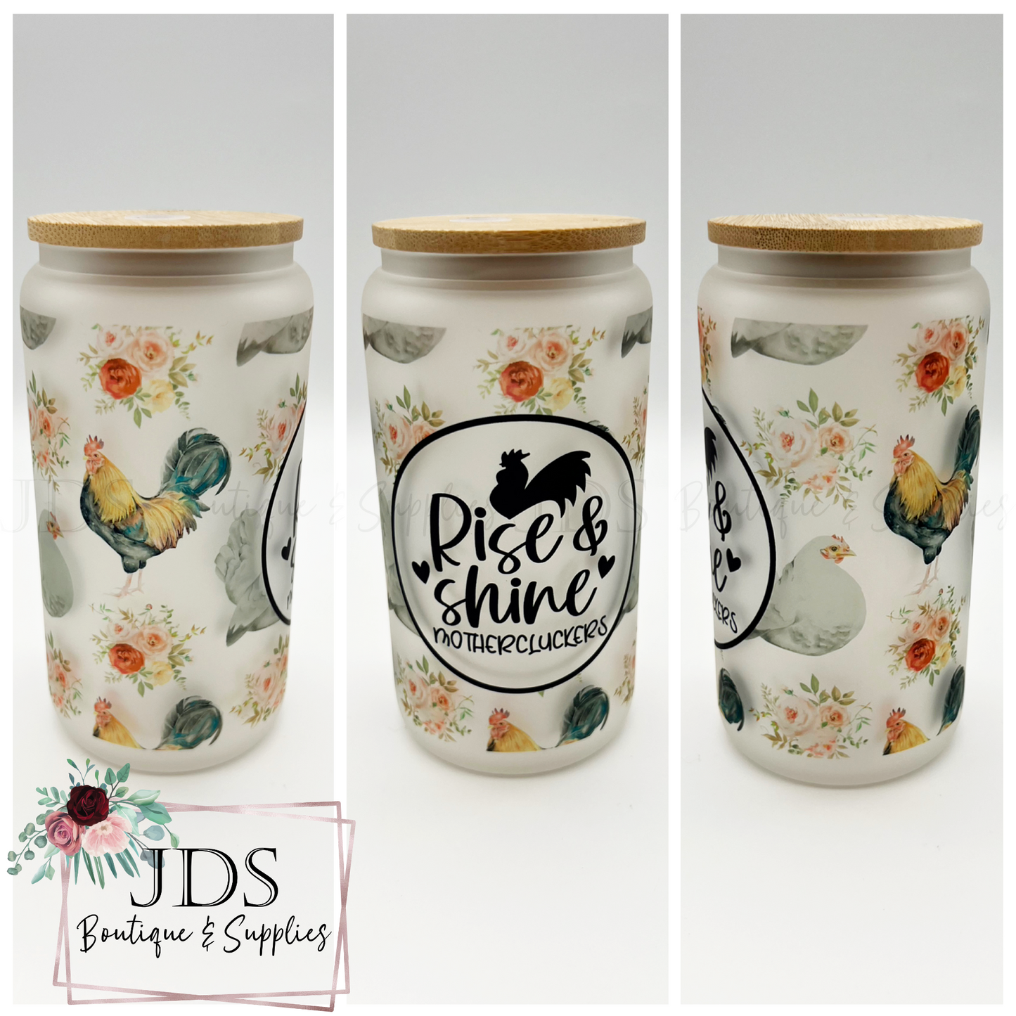 Rise & Shine Mothercluckers Libbey Glass Can Cup with Lid