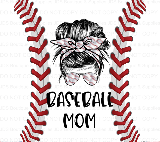 Baseball Mom Messy Bun Sublimation Tumbler Transfer