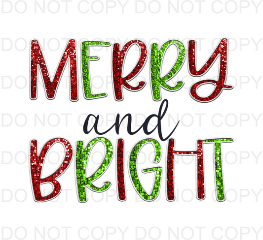 Merry and Bright Faux Embroidery Sequins PNG Design | Faux Embroidery | Faux Sequins | Christmas Designs | Merry and Bright | Digital Design