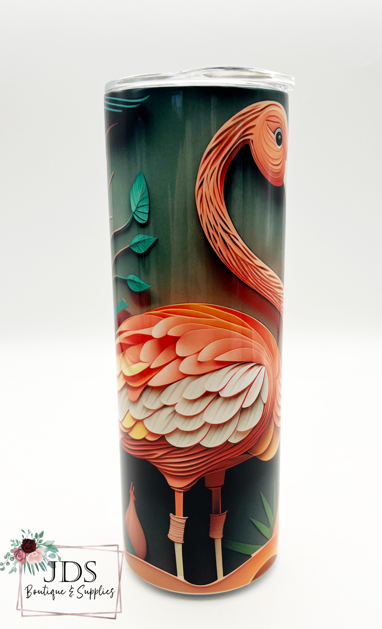 Faux Paper Quill Flamingo Stainless Steel Tumbler