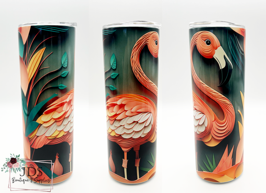 Faux Paper Quill Flamingo Stainless Steel Tumbler