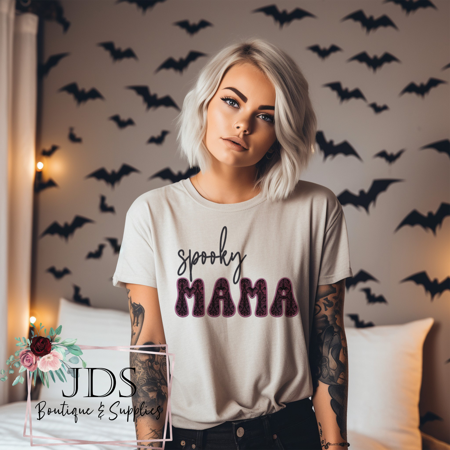 Spooky Mama Faux Embroidery T-Shirt