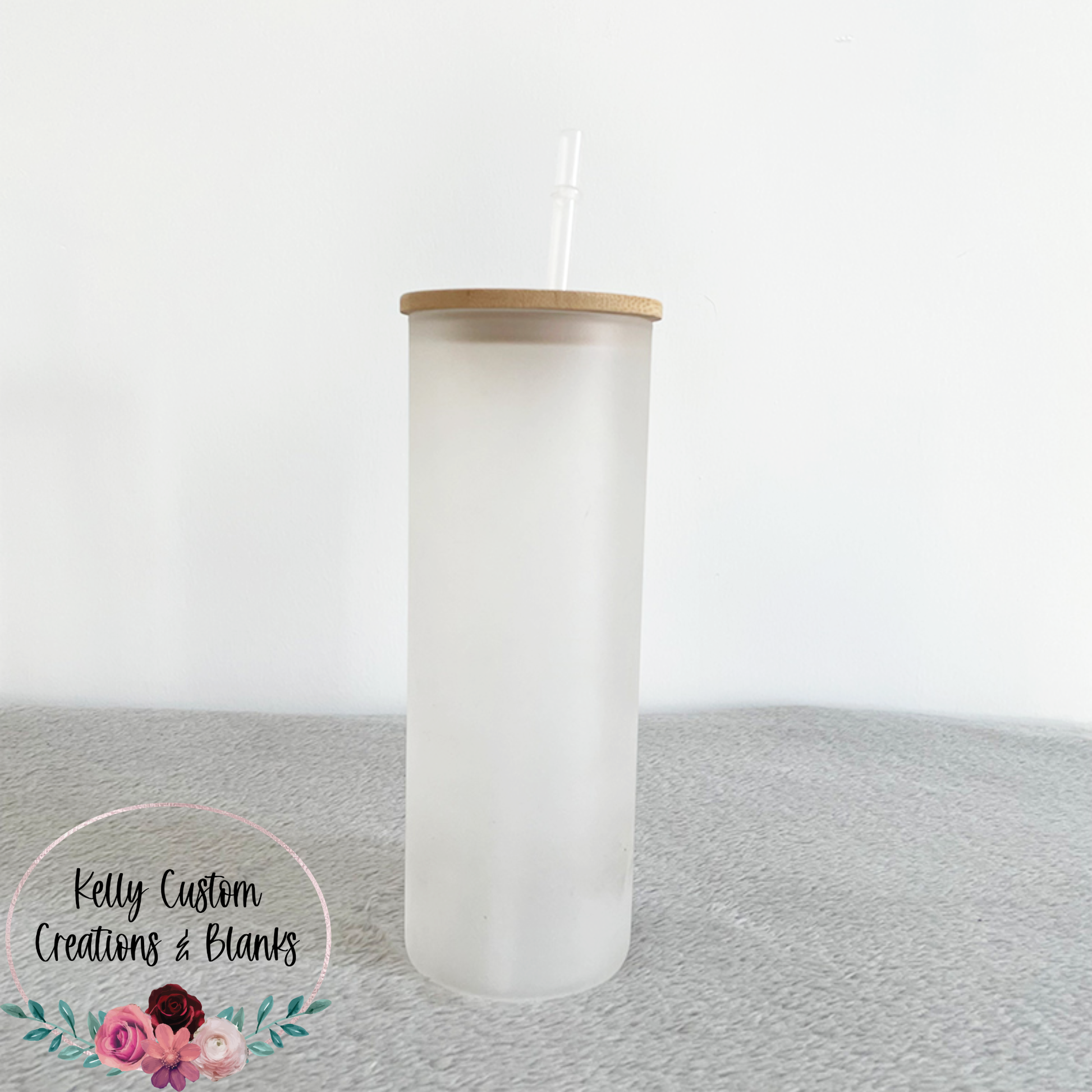 20 oz Frosted Glass Sublimation Tumbler w/ Bamboo Lid & Plastic Straw