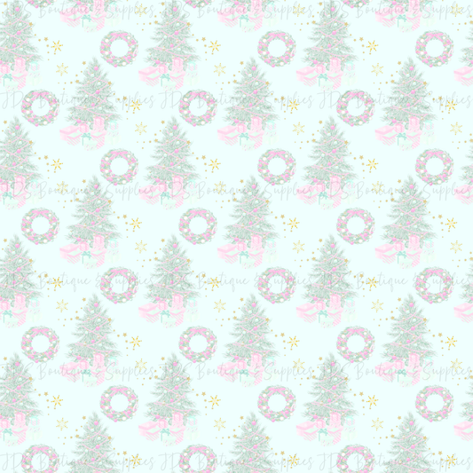 Pastel Christmas Tree & Wreath Printed Pattern Vinyl