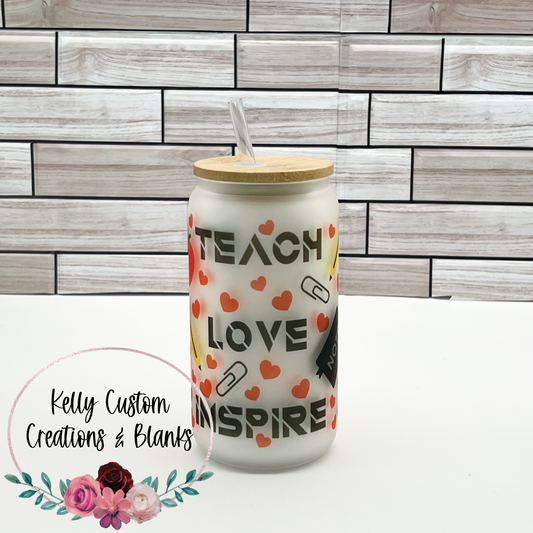 Teacher Libbey Glass Can Cup with Lid
