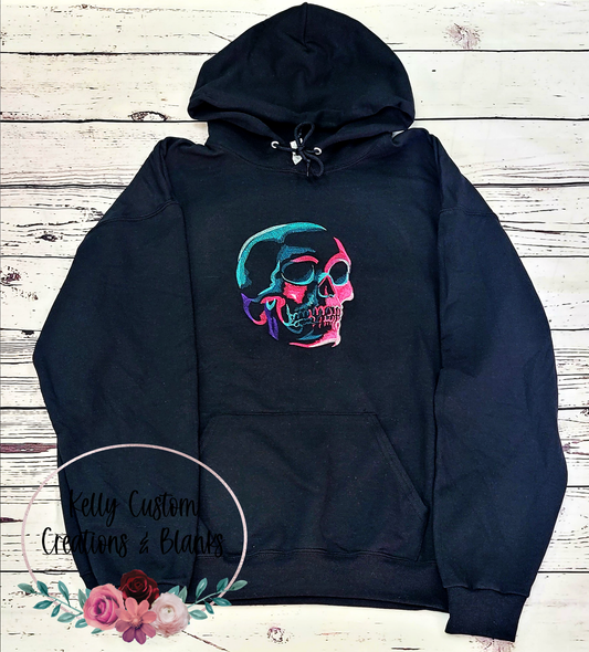 Multi-Colored Embroidered Skull Hoodie | Hoodie | Skull | Gift Ideas | Custom Clothing | Gifts for Her | Gifts for Him Active