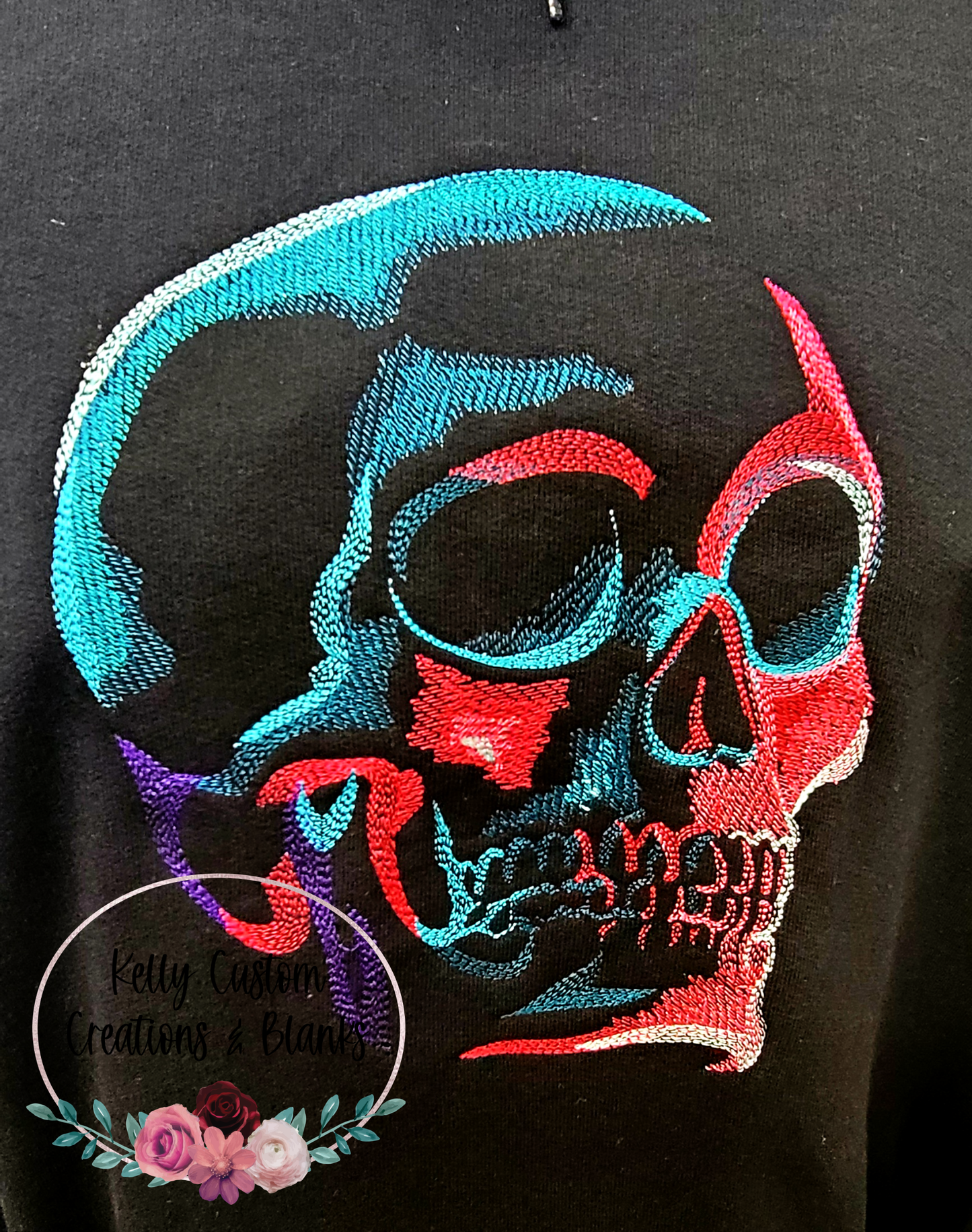 Multi-Colored Embroidered Skull Hoodie | Hoodie | Skull | Gift Ideas | Custom Clothing | Gifts for Her | Gifts for Him Active