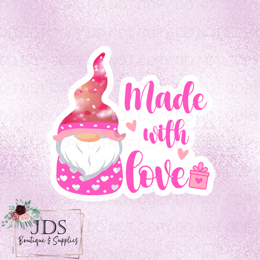Made With Love Gnome Valentines Day Packaging Sticker