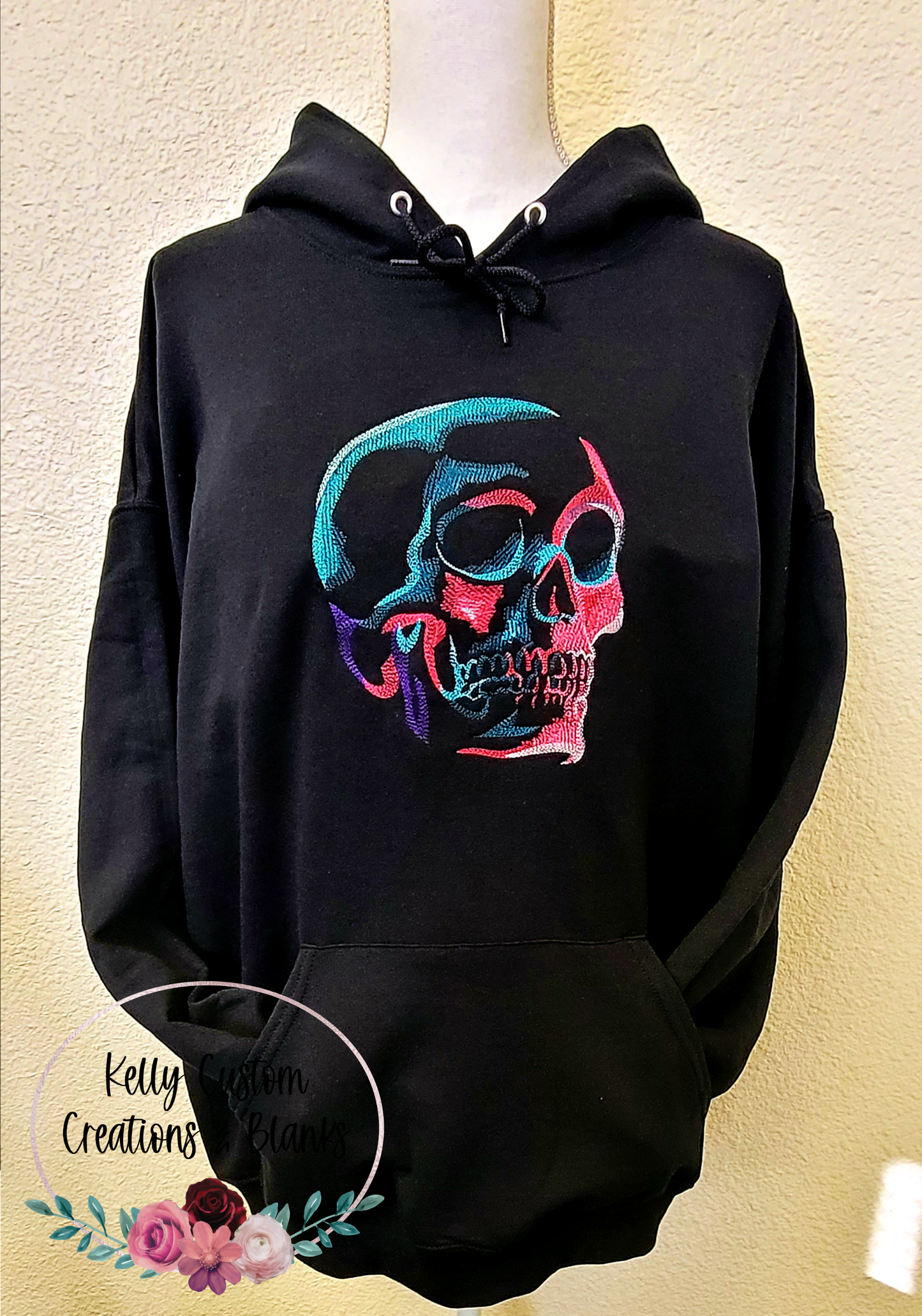 Multi-Colored Embroidered Skull Hoodie | Hoodie | Skull | Gift Ideas | Custom Clothing | Gifts for Her | Gifts for Him Active